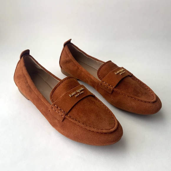 Kate Spade Eliza Sandlewood Suede Loafer Brown Tan Leather Almond Toe Flat Shoes - Picture 12 of 14